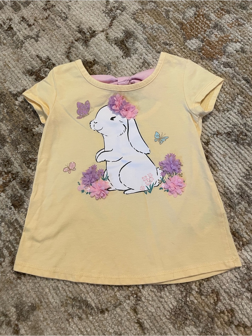 5/$25 Yellow Bunny Floral Short-Sleeve Top - Kids
